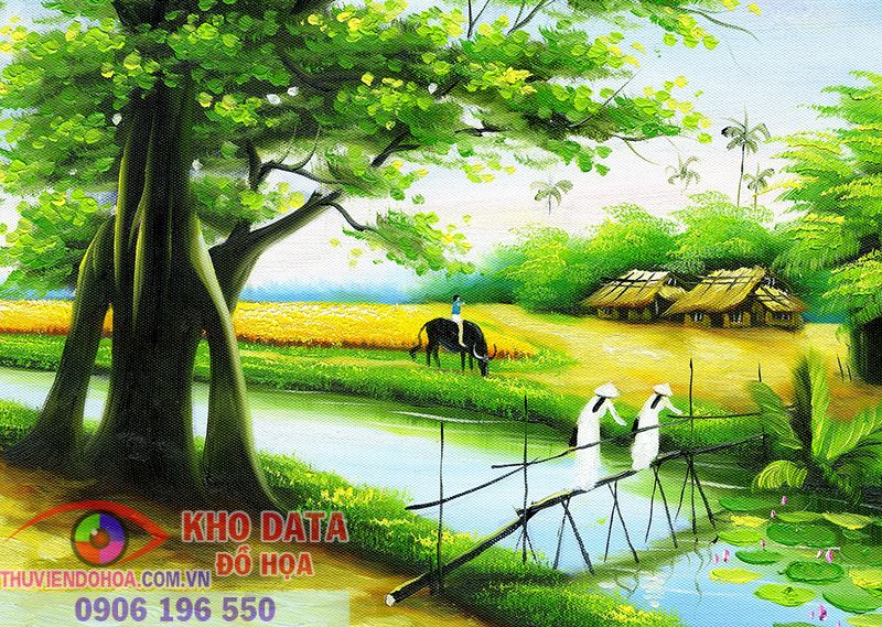 tranh sơn dầu làng quê